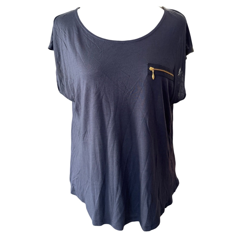 The Limited‎ Navy Blue Mixed Media Layered Back Zipper Pocket Top Womens Medium